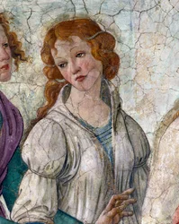Vénus et les Grâces offrant des présents à une jeune fille (détail). Fresque de la Villa Lemmi. Peinture par Sandro Botticelli
