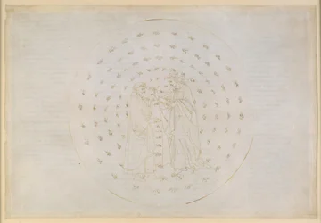 La Divine Comédie, Paradis VII. Deuxième sphère planétaire (ciel de Mercure) : Béatrice initie Dante aux questions complexes de la justice divine, du péché originel et de la rédemption par la mort du Christ