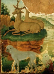 Paysage avec chevreuils et singes