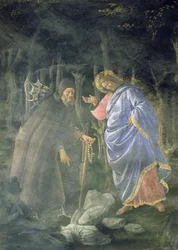 La Purification du lépreux et la Tentation du Christ, dans la Chapelle Sixtine : détail du diable défiant Jésus de transformer les pierres en pain, 1481 (détail)