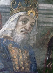 La Purification du lépreux et la Tentation du Christ, dans la Chapelle Sixtine : détail de la tête du prêtre, 1481 (détail)