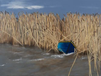 Bateau dans les roseaux, 2021 (acrylique sur toile)