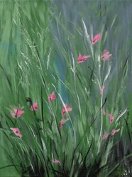 Fleurs roses, 2018 (acrylique sur toile)