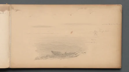 Carnet de croquis, page 04 : Paysage marin avec annotations de couleur, 1859