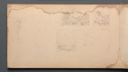 Carnet de croquis, page 39 : Vignettes Paysage du Maine, 1859