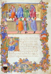 Le Tribunale della Mercanzia, miniature des Statuts des Marchands no 6 par Sano di Pietro