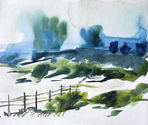 Paysage champêtre brumeux