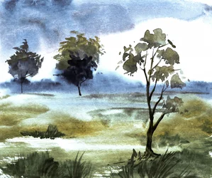Arbres violets brumeux