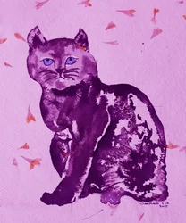 Chat violet et pétales