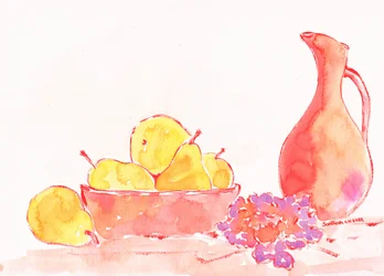 Aquarelle : Poires et pichet