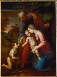 Sainte Famille avec le jeune Jean-Baptiste (peinture sur bois de peuplier)
