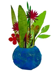 Bol de feuilles et de fleurs
