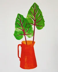 Pichet rouge avec des feuilles, 2020