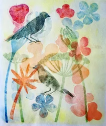 Deux oiseaux et des fleurs