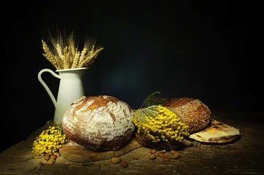 Nature morte rustique au pain et au blé