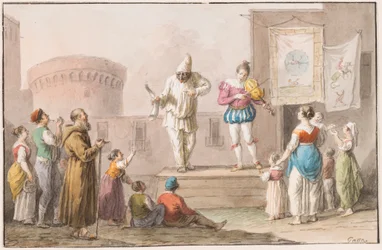 Dessin, aquarelle ; Interprètes de la Commedia dell