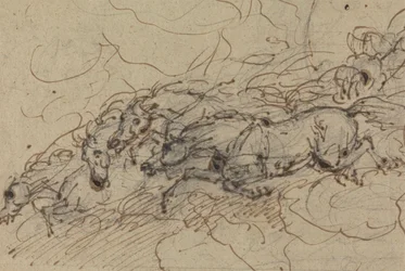 Quatre chevaux au galop : (?) une étude mythologique, possiblement pour le char de Phaéton