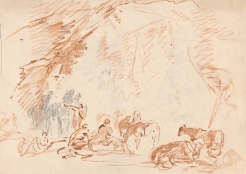 Esquisse grossière de figures et de chevaux