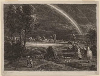 Paysage avec un grand arc-en-ciel