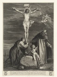 Christ en croix avec les saints Catherine de Sienne et Dominique sous la croix