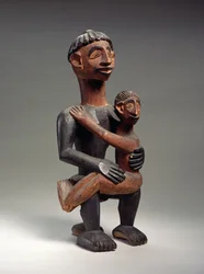 Mère et enfant assis, Igbo, Nigeria (bois)