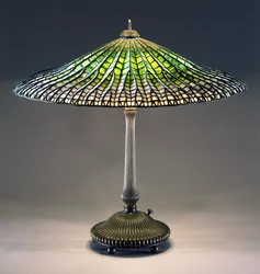 Lampe de table en verre plombé et bronze 
