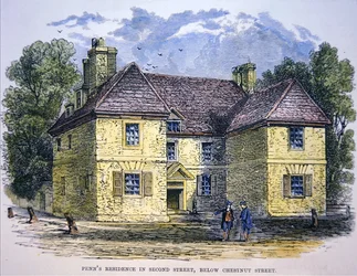 Résidence de William Penn dans Second Street, en dessous de Chestnut Street, Philadelphie (lithographie en couleur)