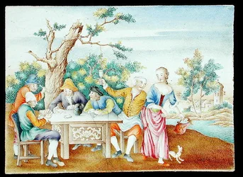 Une plaque famille rose, vers 1740