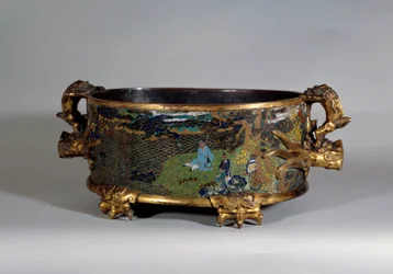 Art chinois : cache-pot en émail cloisonné