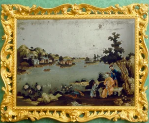 Peinture de miroir chinois de paysage, musique et vers