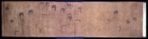 Dames du palais au loisir, rouleau de main, détail des dames faisant de la musique, d