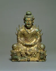 Bouddha assis avec des épaules flamboyantes, période des Six Dynasties chinoises, dynastie Wei du Nord, 3e-5e siècle