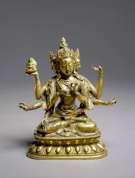 Usnisavijaya assis, dynastie Qing (bronze avec dorure et malachite)