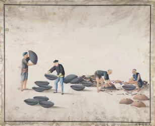 Retirez le moule et sortez la bonne casserole à fond rond, fabrication de fonte en Chine, vers 1820