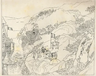 La guerre entre la France et la Chine : les Français repoussés vers leurs navires à Kelung, Formose, extrait de "The Graphic", 25 octobre 1884 (gravure)