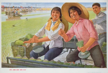 Transplanter des semis avec une machine est bon, affiche de propagande de la Révolution culturelle chinoise