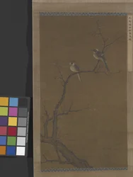 Deux oiseaux sur un érable rouge, vers 1350
