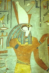 Égypte ancienne, peinture, Horus, dieu à tête de faucon, dieu des rois, tombe de Ramsès I, Thèbes