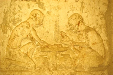 Égypte ancienne, sculpture/peinture murale, tombe de Petosiris, Tuna el Gebel, 300 av. J.-C., hommes fabriquant des médicaments onguents