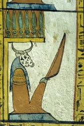 Égypte ancienne, peinture murale, Dieu à tête de vache du monde souterrain, Tombe de Sennedjem, Thèbes, Deir el-Médineh