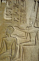 Égypte ancienne, peinture murale, Hatchepsout bénie par Amon-Rê, Temple de Karnak, Louxor