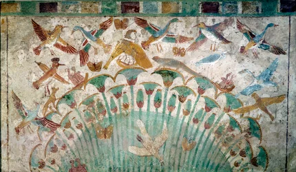 Animaux dans un fourré de papyrus, fragment de calcaire de la tombe de Neferhotep