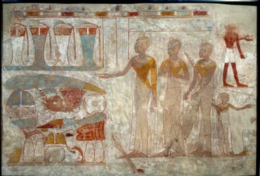 Art égyptien ancien : musiciens à un banquet