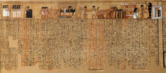 Antiquité égyptienne : Livre des Morts, Papyrus de Nebqed. Vers 1400-1350 av. J.-C. 18e dynastie. De Thèbes. Longueur 6,3 m Paris, Musée du Louvre