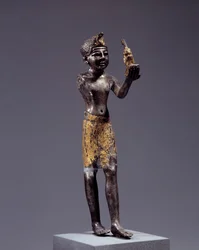 Antiquité égyptienne : statuette du roi (Sethi I ?) faisant l