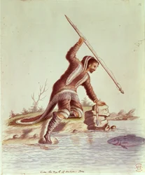 Inuit harponnant des poissons