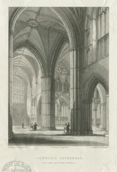 Intérieur de la cathédrale de Lichfield - Traversée depuis le transept nord : gravure, nd [milieu 19e siècle] (impression)