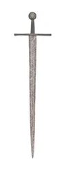 Épée médiévale tardive, avec une lame viking antérieure et portant les armoiries de la famille De Bohun, comtes de Hereford et Essex