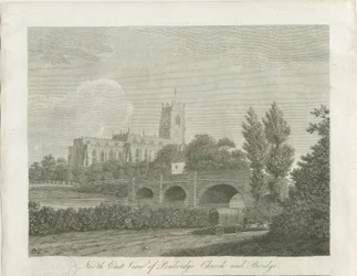 Ville de Penkridge - Église et pont : gravure, nd [fin 18e siècle]