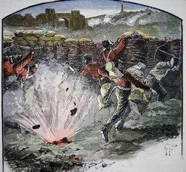 Les positions britanniques sous le feu des canons de la ville pendant le siège de Delhi